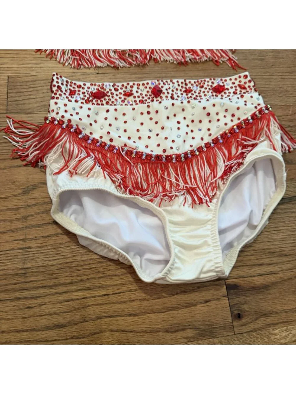 Kelle Large Child Red White Competition Dance Costume Fringe Tap Jazz Custom